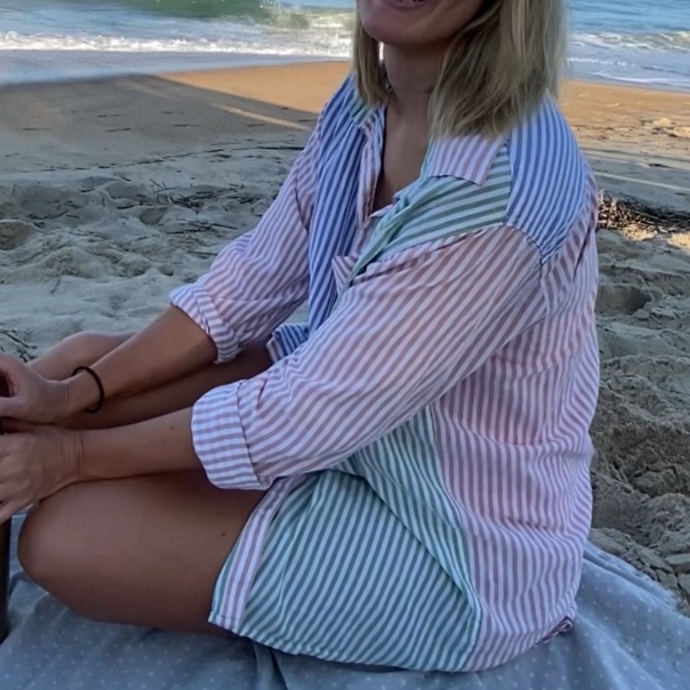 Aerie Striped Multicolor Button-Up Shirt